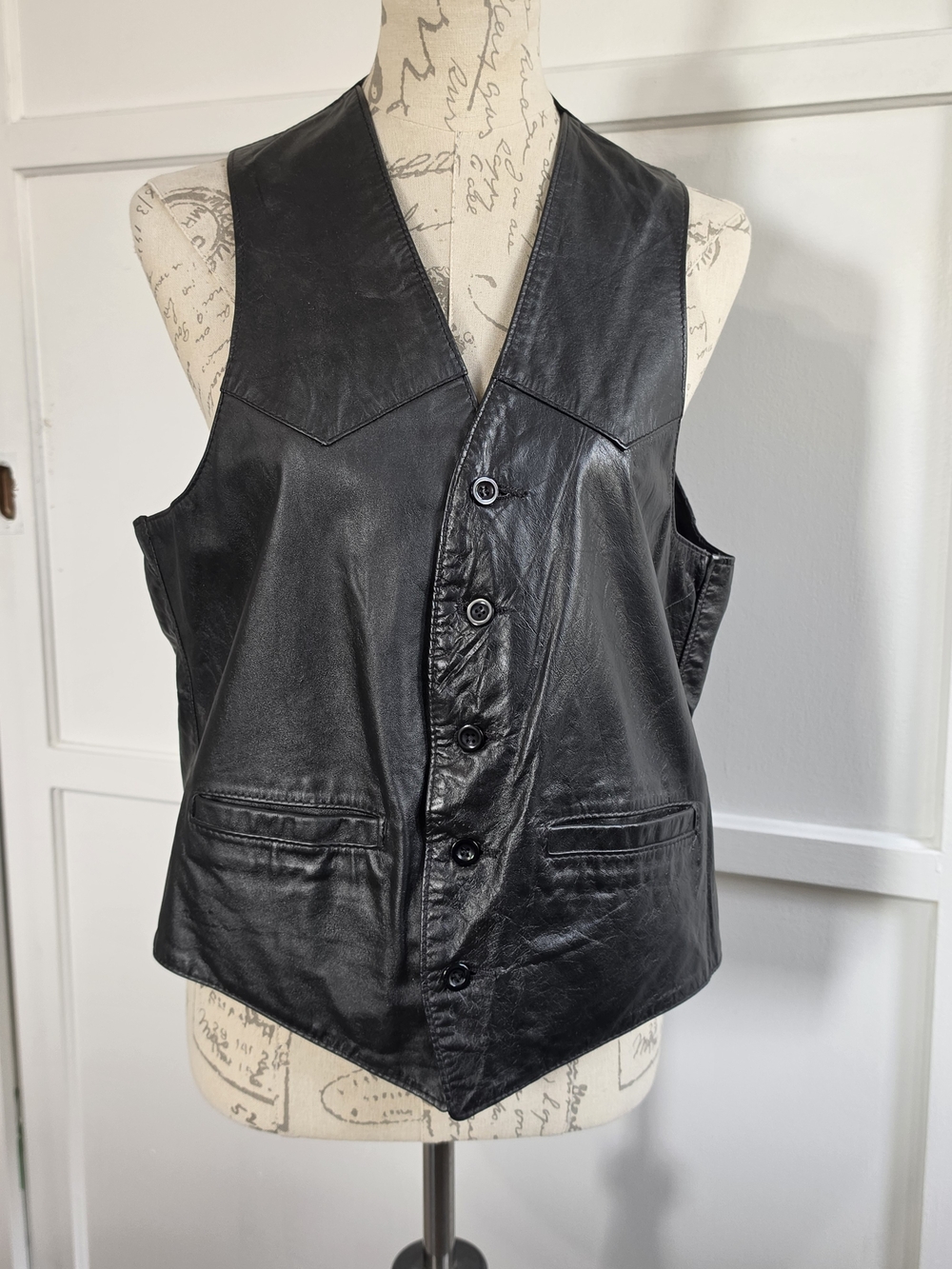 Black Leather Button-Up Vest